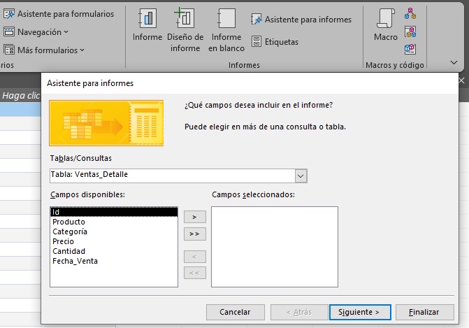 El Asistente para Informes de Access
