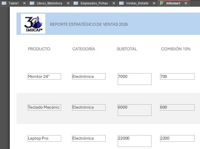 Cálculos en Informes de Access