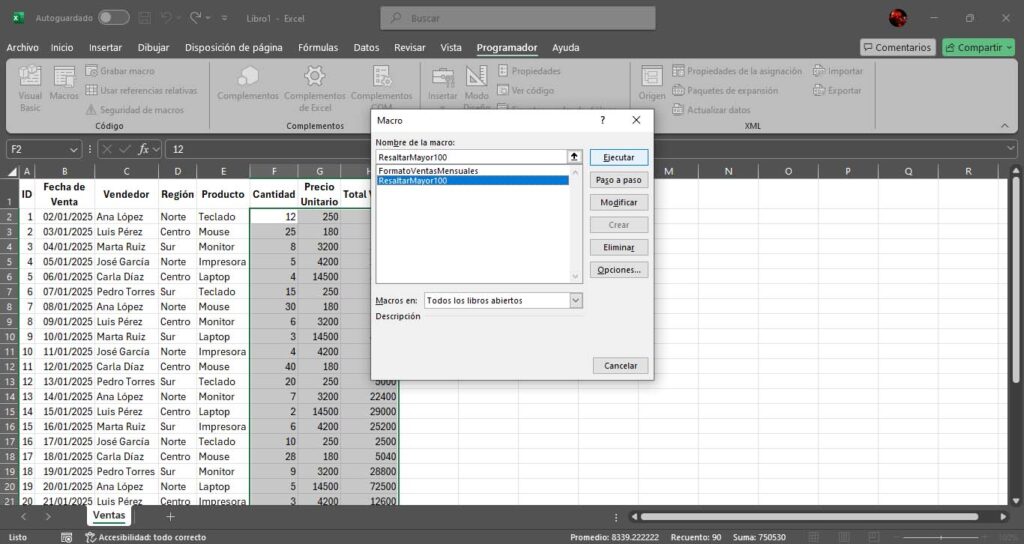 Macros en Excel - Ejecutar el código en VBA