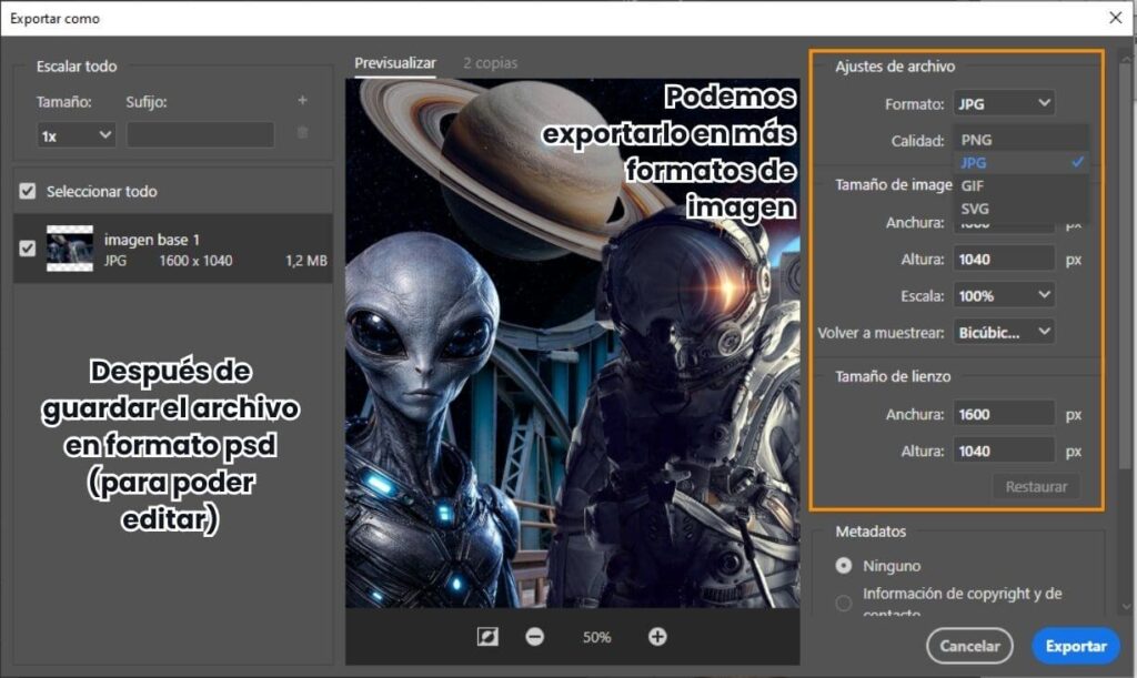 Guardar y exportar en Photoshop