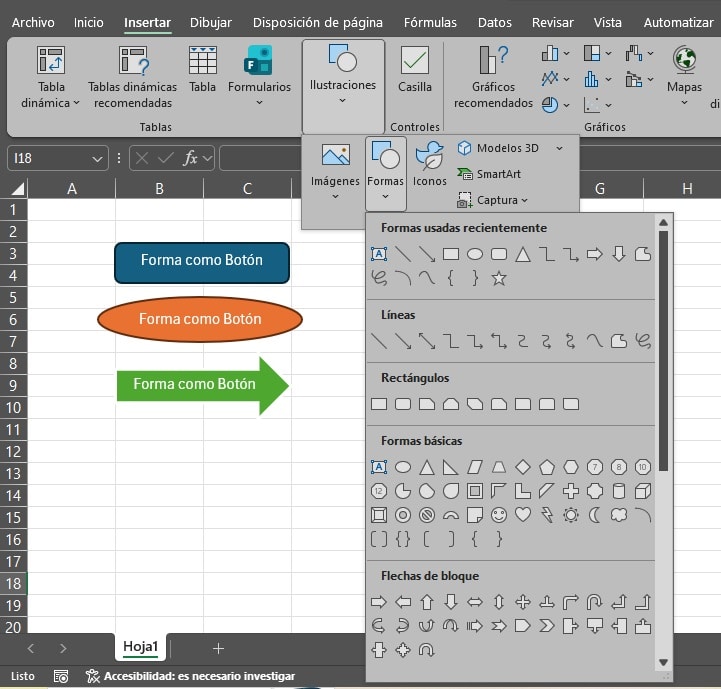 Botones en Excel: Formas