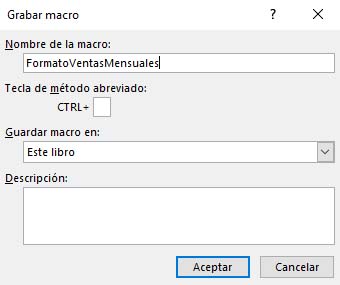 Macros en Excel - Nombre de la macro