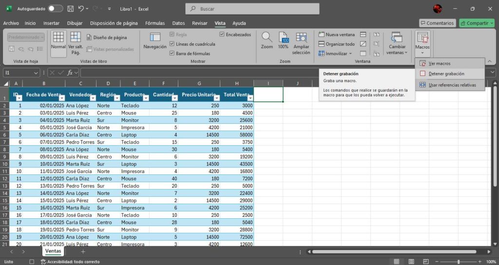 Macros en Excel - Paso 4 - Detener grabación de macro