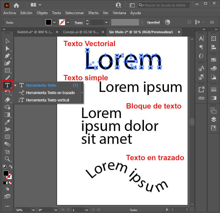 Uso de texto en Adobe Illustrator