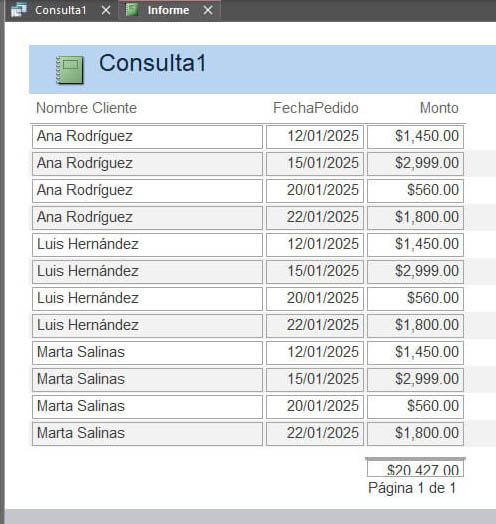 Crear informe en Microsoft Access
