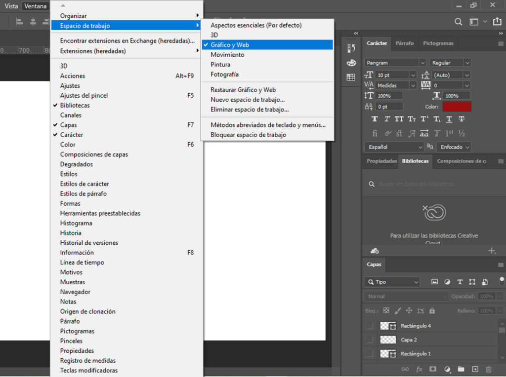 Personalizar espacio de trabajo en Photoshop