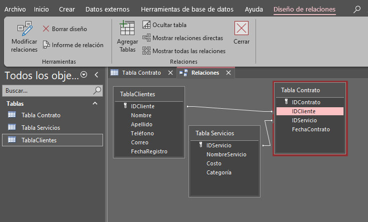 Establecer relaciones entre tablas
