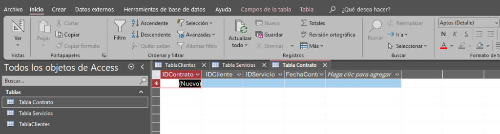Ejemplo de tabla de contratos