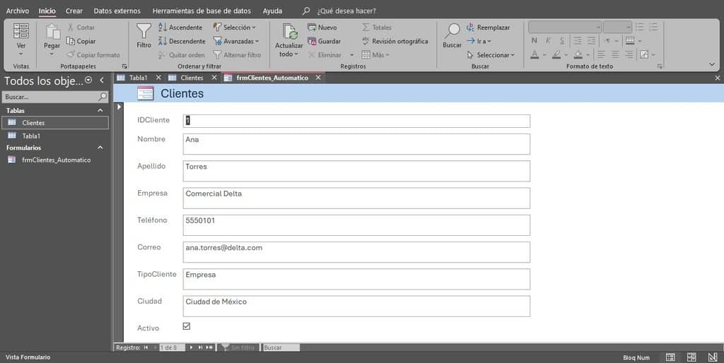 Formularios en Access - Clientes
