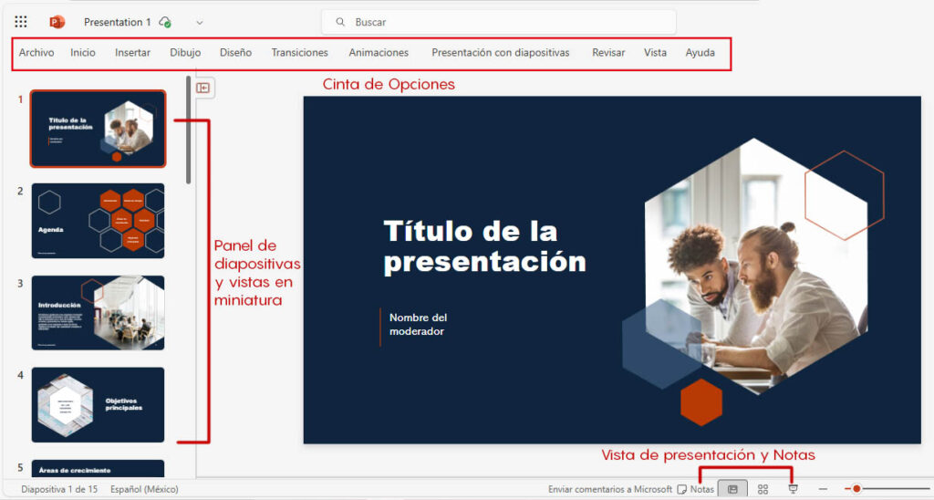 Cinta de opciones de PowerPoint