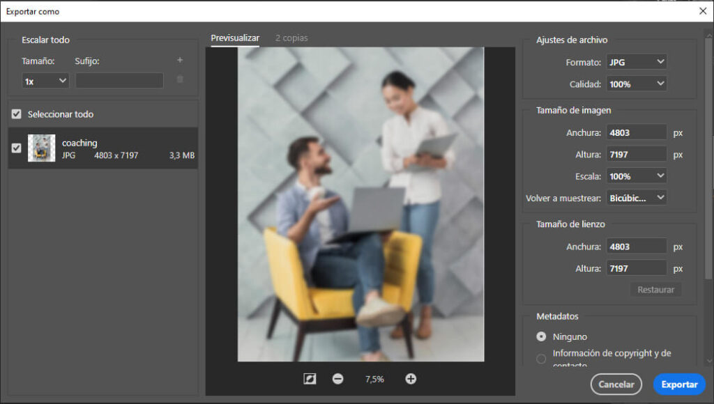 Exportar proyectos en Photoshop